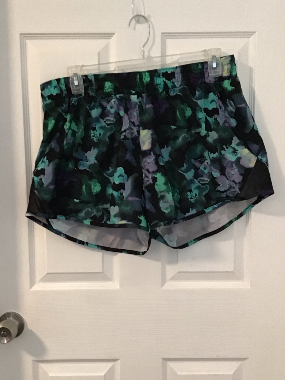 all in motion Black Floral Athletic Shorts with Green & Purple